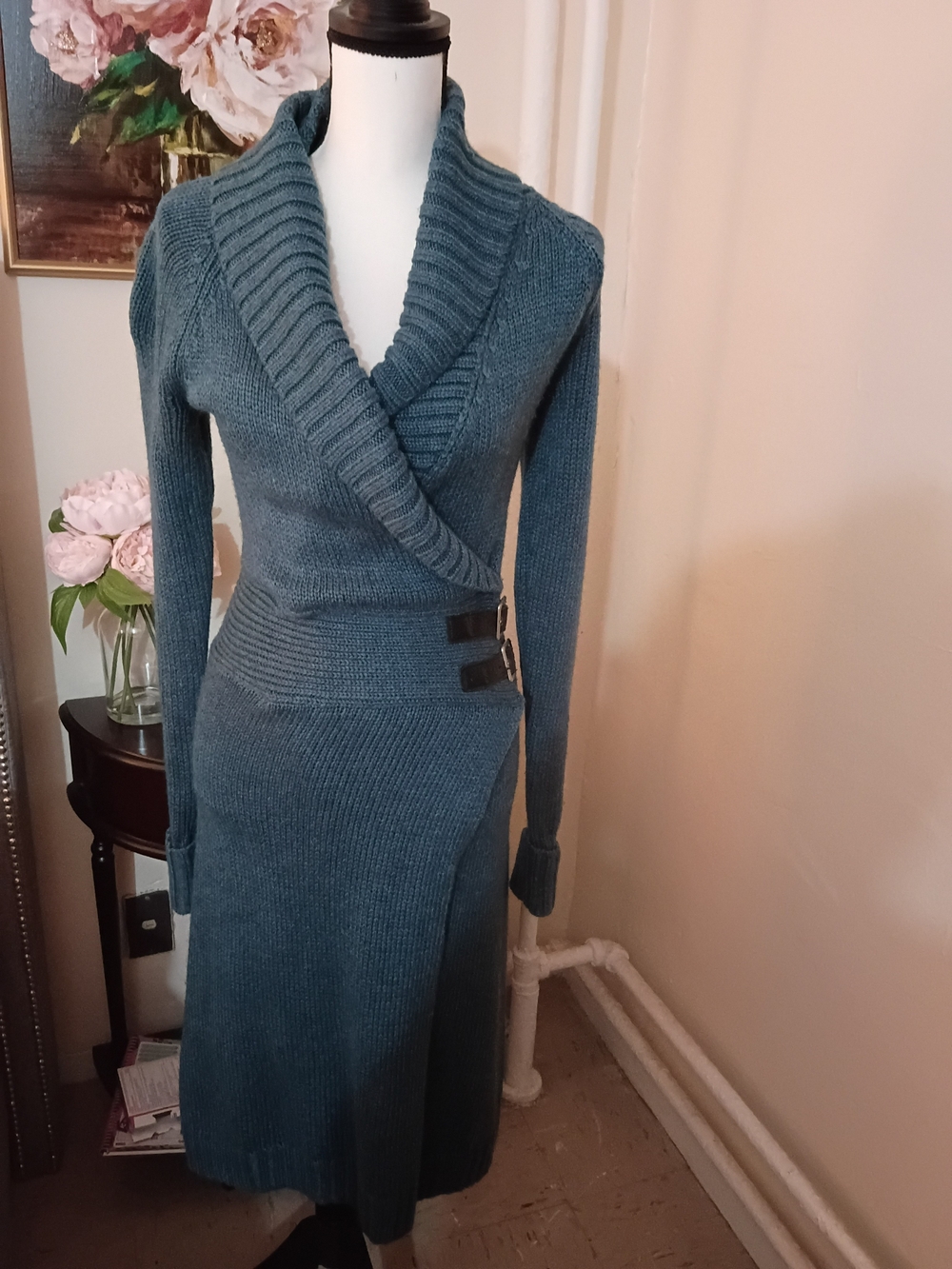 Moda International Teal Knit Long Sleeve Wrap Dress